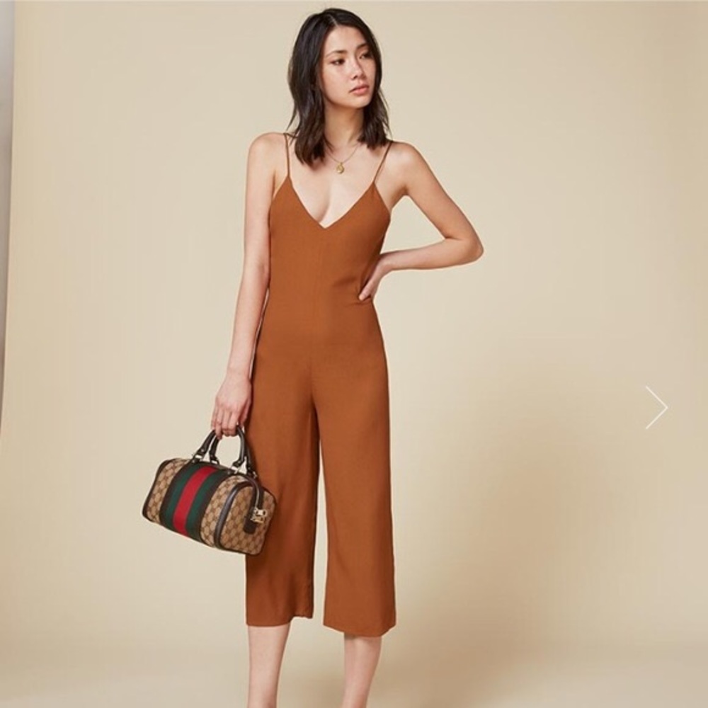 Reformation Rust Brown Spaghetti-Strap Jumpsuit
